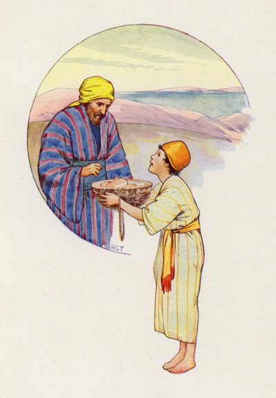"Kerro Mestarille, että hän saa nämä kaikki", huusi pikkupoika (värilitografia). tekijältä Harry George Theaker