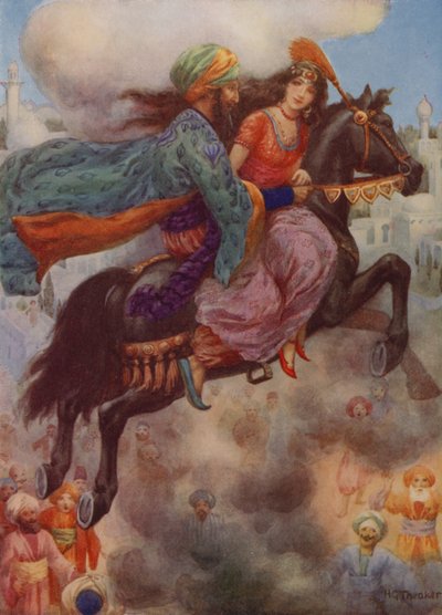 Prinsessa palaa Persiaan (värilitografia) tekijältä Harry George Theaker