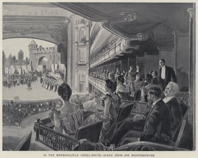 Metropolitan-oopperatalossa, kohtaus elokuvasta Die Meistersinger (litho) tekijältä Harry Grant Dart
