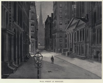Wall Street keskiyöllä (litografia) tekijältä Harry Grant Dart