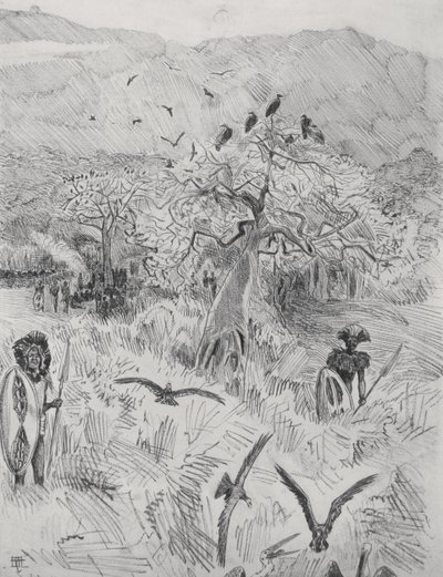 Masai Camp, n. 1884 (kynä paperille) tekijältä Harry Hamilton Johnston