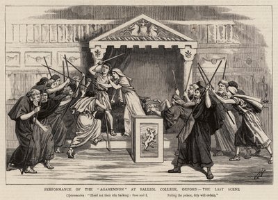 Agamemnonin esitys Balliol Collegessa, Oxfordissa, viimeinen kohtaus tekijältä Harry Hamilton Johnston