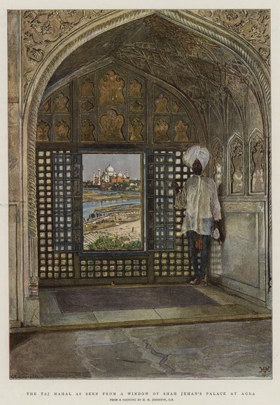 Taj Mahal nähtynä Shah Jehanin palatsin ikkunasta Agrassa tekijältä Harry Hamilton Johnston