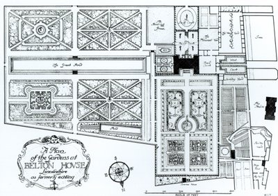 Plan of the Gardens at Belton House, Lincolnshire, entisessä muodossaan, n. 1900 tekijältä Harry Inigo Triggs