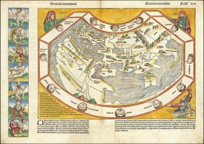 Vuoden 1493 maailmankartta - Secunda etas mundi - Secunda etas mundi tekijältä Hartmann Schedel