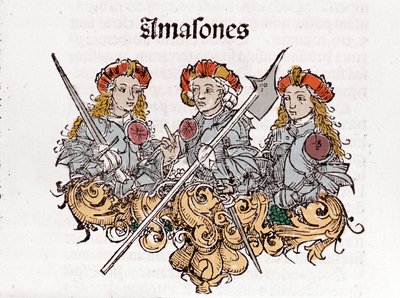 Amazonit Hartmann Schedelin "Liber Chronicarum" -kirjassa, painettu Nürnbergissä vuonna 1493. tekijältä Hartmann Schedel