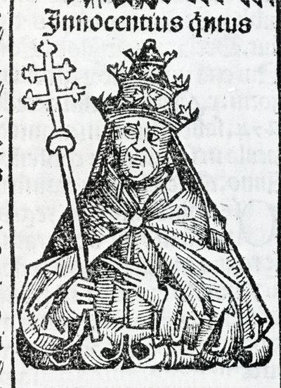 Hartmann Schedel Nürnbergin muotokuva paavi Innocentius IV:stä (1195 - 1254) Liber Chronicarumissa tekijältä Hartmann Schedel