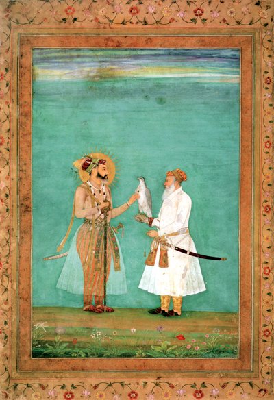Keisari Shah Jahan ja iäkäs hoviherra haukka kanssa, n.1650 tekijältä Hashim Hashim