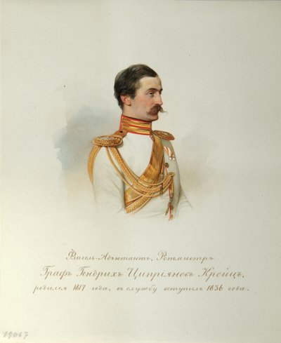 Kreivi Heinrich Cyprianovitš von Kreutzin muotokuva Imperiumin hevosvartijoiden albumista, 1846-1849 tekijältä Hau