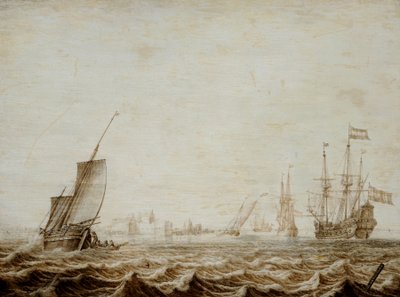 Wijdschip laskee purjeen aaltoilevalla merellä, 1600-luvun puoliväli (öljy paneelille). tekijältä Heerman Witmont