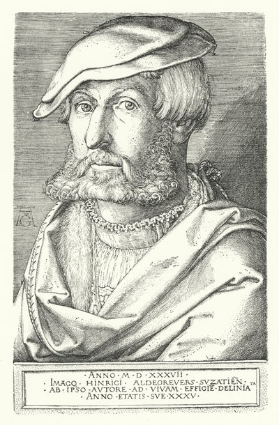 Heinrich Aldegreverin omakuva, saksalainen taidemaalari ja kaivertaja (kaiverrus) tekijältä Heinrich (after) Aldegrever