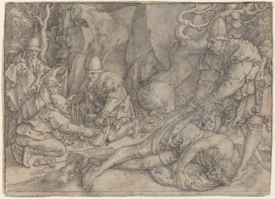 Varkaiden valtaama mies, c. 1554. tekijältä Heinrich Aldegrever