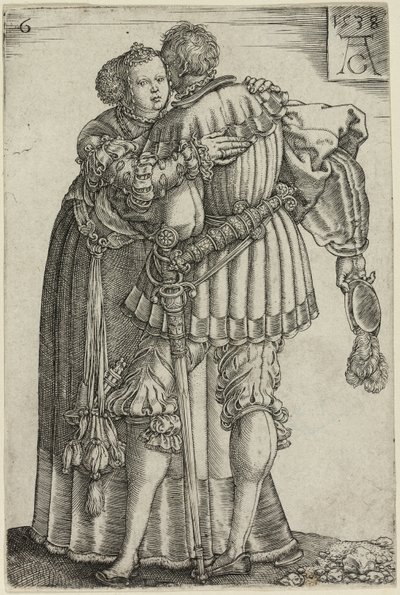 Couple Embracing, levy kuusi The Large Wedding-Dancersilta tekijältä Heinrich Aldegrever