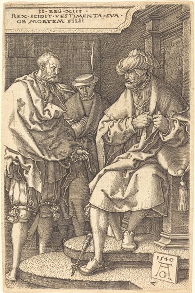 Daavid heitti viittansa pois poikansa kuolemasta, 1540. tekijältä Heinrich Aldegrever