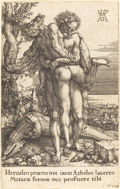 Hercules taistelee Achelous-jokea vastaan tekijältä Heinrich Aldegrever