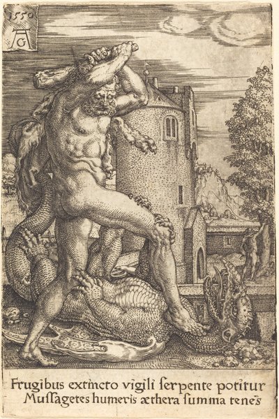 Hercules Slaying the Dragon, 1550. tekijältä Heinrich Aldegrever