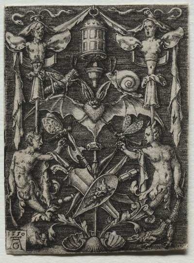 Ornamenttisuunnittelu ja lepakko keskellä, 1550. tekijältä Heinrich Aldegrever