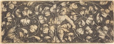 Ornamentti lehtineen ja lapsen keskellä, 1539. tekijältä Heinrich Aldegrever