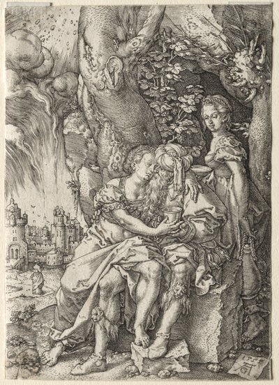 Tarina Loosta: Lot tyttäriensä kanssa, 1555. tekijältä Heinrich Aldegrever
