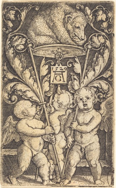 Kolme Cupidoa ja karhu, 1529. tekijältä Heinrich Aldegrever