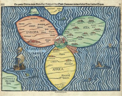 Kolme maanosaa ja Jerusalem maailman keskustassa par Heinrich Buntig (Buentig) (1545-1606) tekijältä Heinrich Buntig