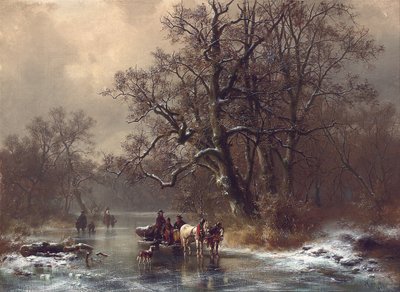 Metsästäjät jäätyneellä vesiväylällä, 1873 tekijältä Heinrich Hofer