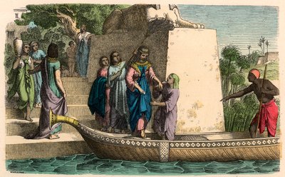 Muinainen Egypti: Arvostettu nainen matkustamassa baarissa tekijältä Heinrich Leutemann