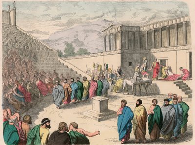 Muinainen Kreikka: Teatteri - Tragedian Agamemnon tuotanto tekijältä Heinrich Leutemann