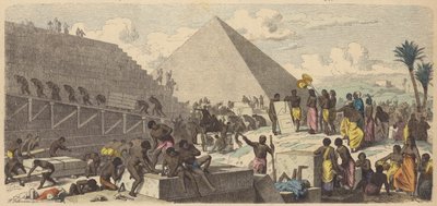 Pyramidien rakentaminen muinaisessa Egyptissä (värillinen kaiverrus) tekijältä Heinrich Leutemann