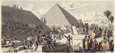 Pyramidien rakentaminen muinaisessa Egyptissä (värillinen kaiverrus) tekijältä Heinrich Leutemann