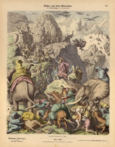 Hannibal johtaa Karthagin armeijaa Alppien yli (värillinen kaiverrus) tekijältä Heinrich Leutemann
