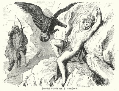 Herakles vapauttaa Prometheuksen (kaiverrus) tekijältä Heinrich Leutemann