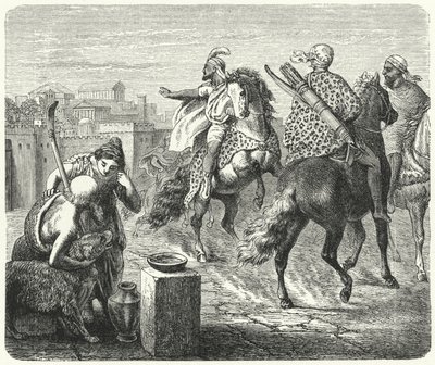 Numidian Jugurtha lähtee korruptoituneesta Rooman kaupungista (kaiverrus) tekijältä Heinrich Leutemann