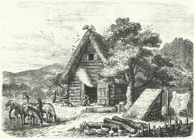 Vanha saksalainen maalaistalo (kaiverrus) tekijältä Heinrich Leutemann