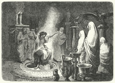 Pythia, Delphin Apollon temppelin ylipappi (kaiverrus) tekijältä Heinrich Leutemann