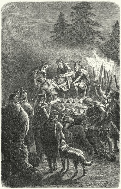 Suebin hautajaiset muinaisessa Saksassa (kaiverrus) tekijältä Heinrich Leutemann