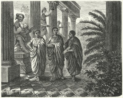 Rooman keisari Augustus, Gaius Maecenas ja Vergilius (kaiverrus) tekijältä Heinrich Leutemann