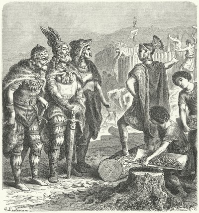Roomalainen kenraali Stilicho neuvottelee goottien kanssa, c400 (kaiverrus) tekijältä Heinrich Leutemann