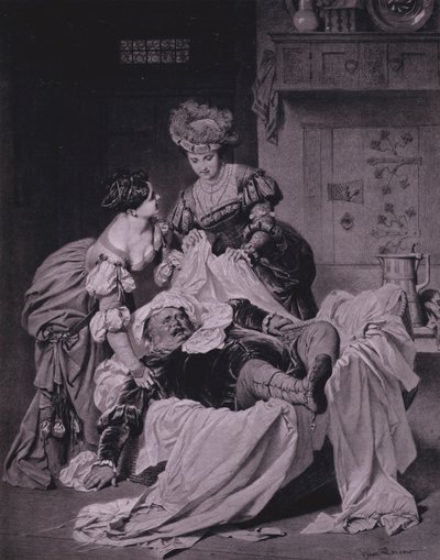 Kohtaus Shakespearen teoksesta Windsorin iloiset vaimot (näytös III, kohtaus 3) (litho) tekijältä Heinrich Lossow