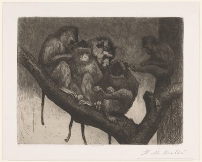Cinc micos en un arbre acabat tekijältä Heinrich M. Krabbé (signed by artist)