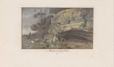 Herder voer ein grot Montcherandissa à Montcherand, lähellä Orbea (otsikko esineessä) Maisemat Sveitsissä (sarjan nimi) Kokoelma joitakin näkökulmia Sveitsissä (sarjan nimi) tekijältä Heinrich Rieter