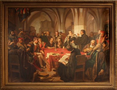 August Noackin uskonnollinen vuoropuhelu Marburgin linnassa 1869 kehyksen kanssa tekijältä Heinrich Stürzl