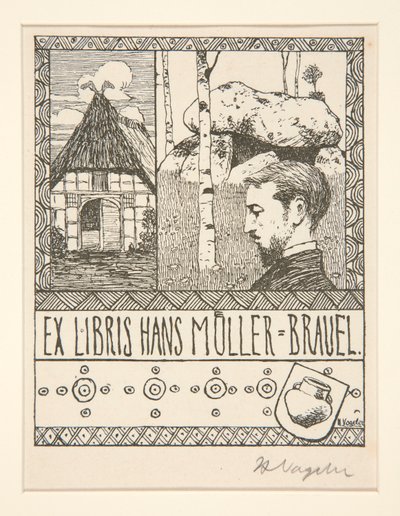 Kirjakilpi: Ex Libris Hans Mueller-Blauel tekijältä Heinrich Vogeler