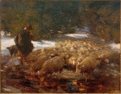 Paimen lampaiden kanssa maisemassa tekijältä Heinrich von Zügel
