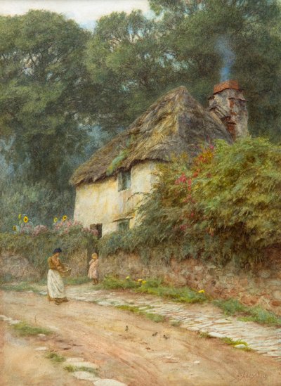 Devonshiren mökki (akvarelli) tekijältä Helen Allingham