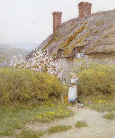 Dorsetshiren mökki (akvarelli paperille) tekijältä Helen Allingham