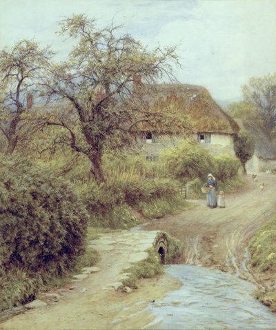 Hill Farm, Symondsbury, Dorset (akvarelli paperille) tekijältä Helen Allingham