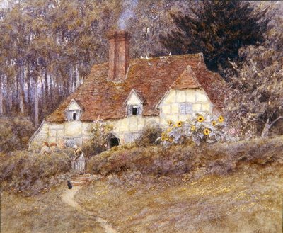 Surrey Cottage (akvarelli paperille) tekijältä Helen Allingham
