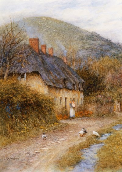 Symondsburyssa lähellä Bridportia, Dorsetissa (akvarelli raapimalla) tekijältä Helen Allingham