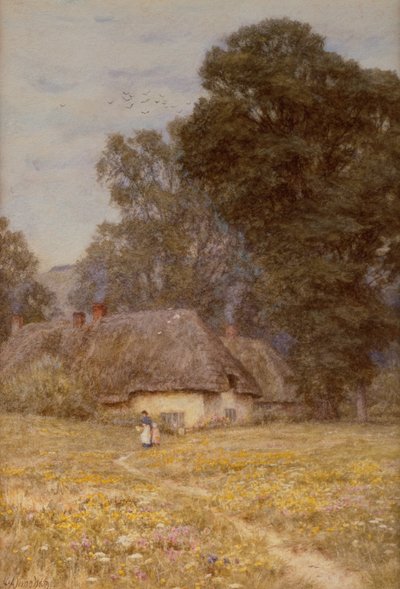 Mökit Quidhamptonissa, lähellä Salisburya (akvarelli paperille) tekijältä Helen Allingham